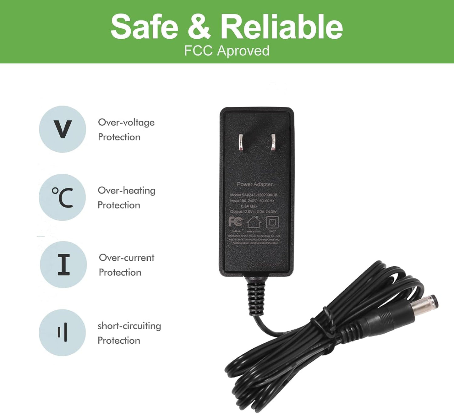 Adaptador de CA de 12 V y 2 A para cámara de seguridad CCTV