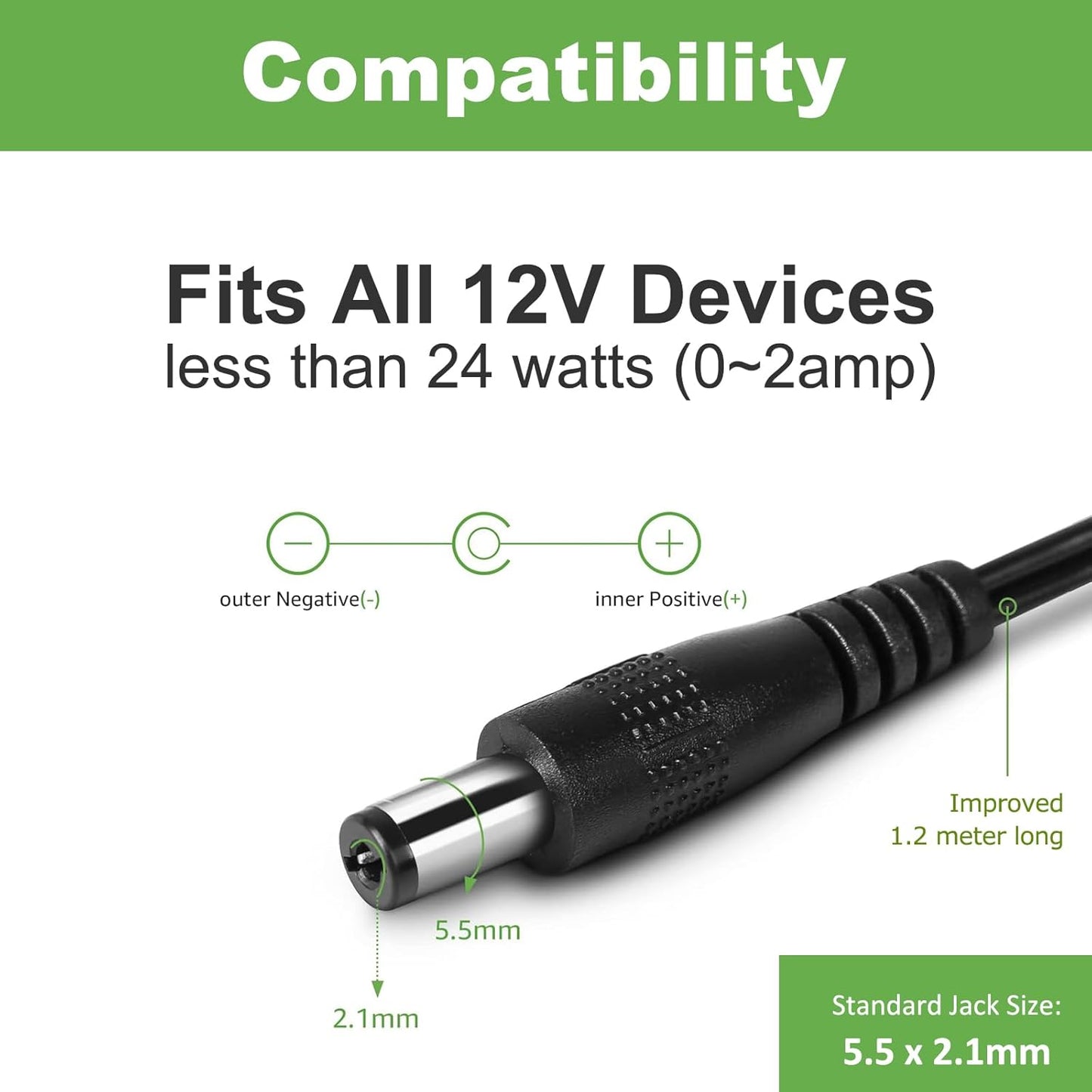 Adaptador de CA de 12 V y 2 A para cámara de seguridad CCTV