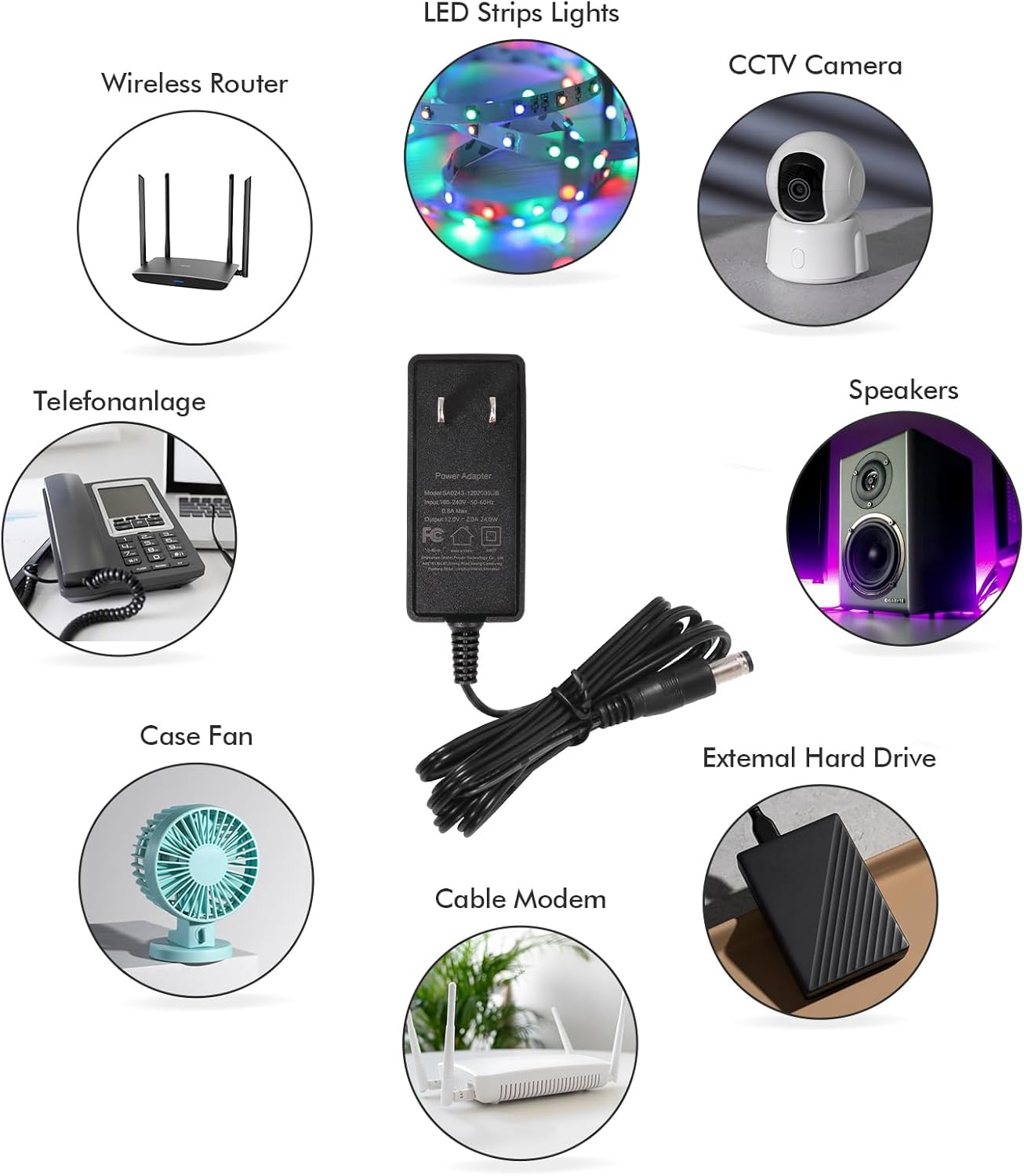 Adaptador de CA de 12 V y 2 A para cámara de seguridad CCTV